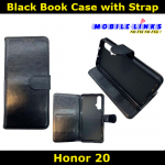 Book Case with Strap Black For Huawei Honor 20 YAL-L21 Slim Fit Look